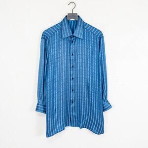 Gianni Viera Men's Italy Silk Button up Shirt Blue striped size Large